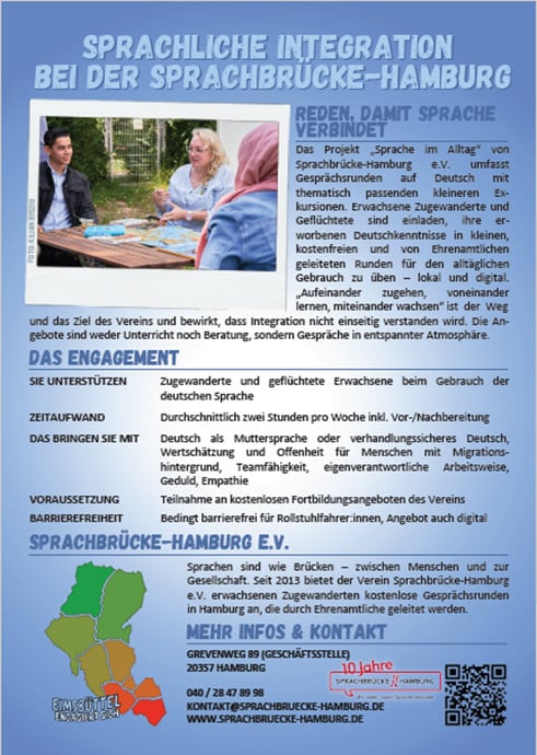 Flyer von Sprachbrück-Hamburg bei „Eimbsüttel engagiert sich“